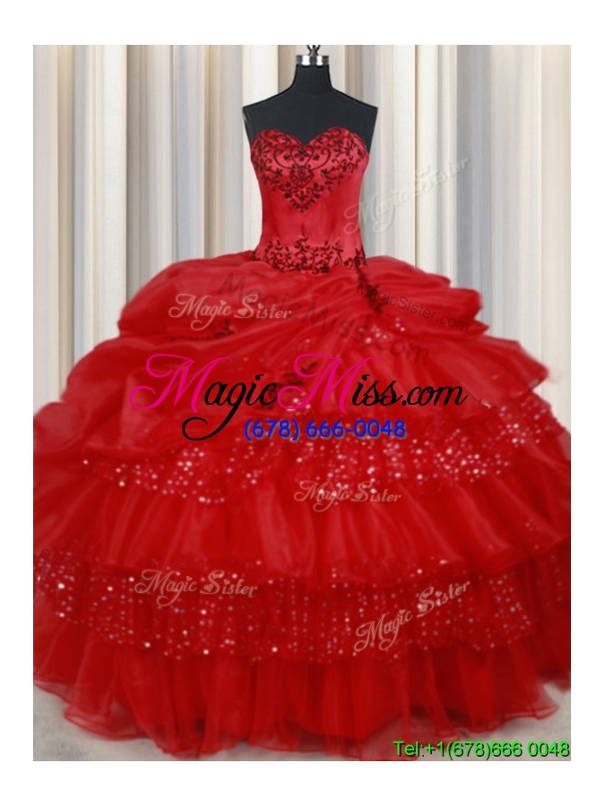 wholesale luxurious bubble and sequined quinceanera dress with embroidery and ruffled layers