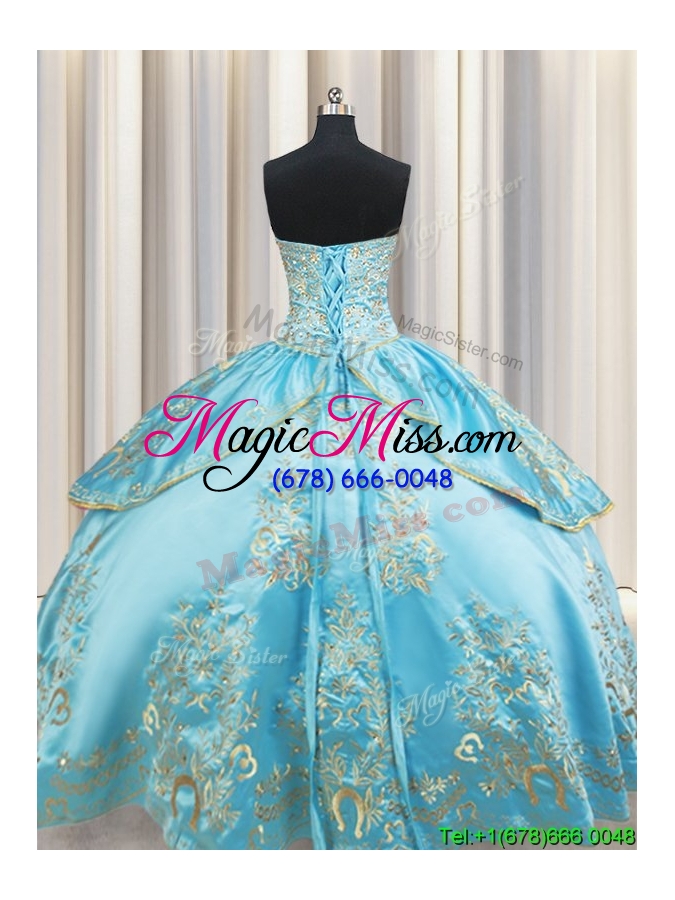 wholesale exclusive sweetheart embroideried and beaded taffeta aqua blue quinceanera dress