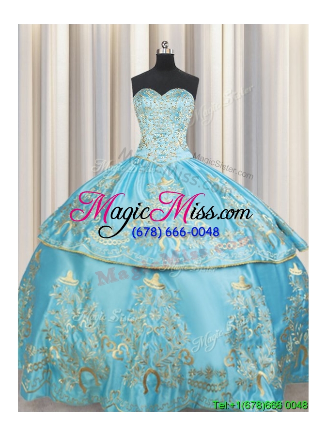 wholesale exclusive sweetheart embroideried and beaded taffeta aqua blue quinceanera dress