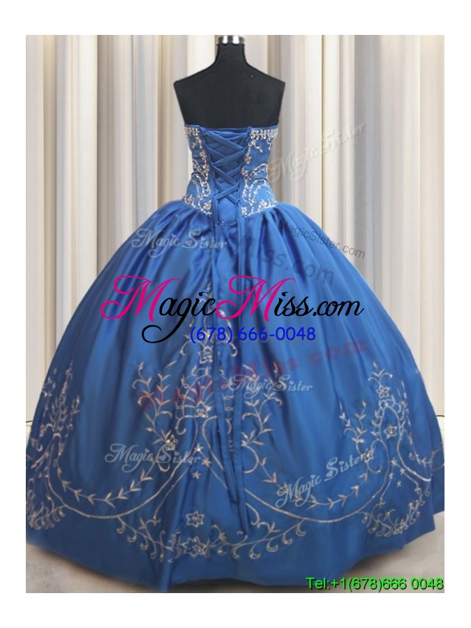 wholesale pretty strapless stain royal blue quinceanera dress with beading and embroidery