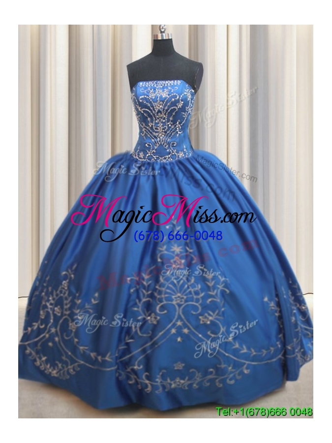 wholesale pretty strapless stain royal blue quinceanera dress with beading and embroidery