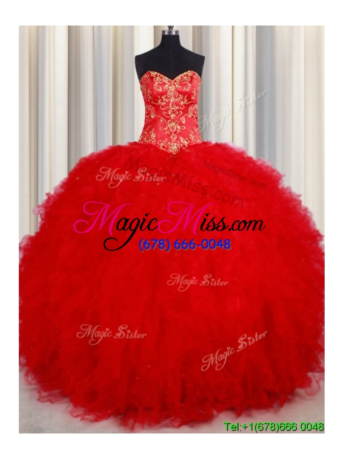 wholesale luxurious ball gown tulle red quinceanera dress with beading and ruffles