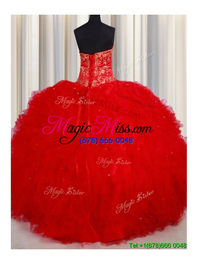 wholesale luxurious ball gown tulle red quinceanera dress with beading and ruffles