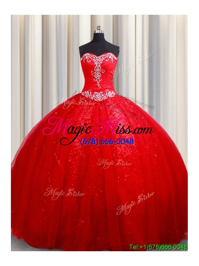 wholesale latest puffy skirt court train tulle and sequins quinceanera dress in red