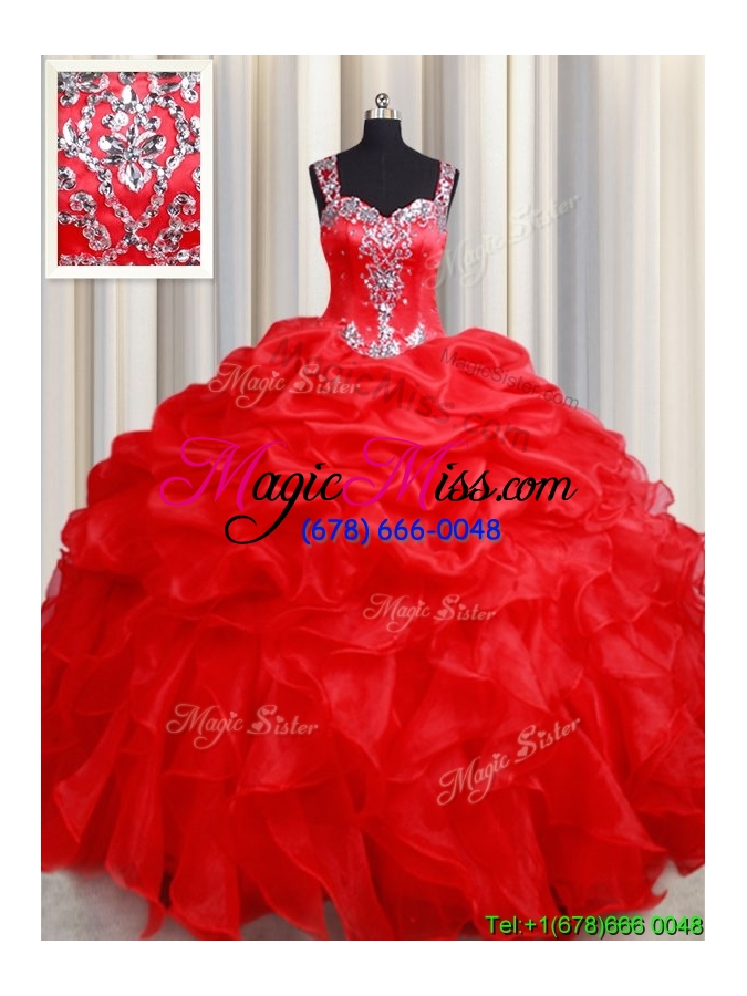 wholesale beautiful see through back straps zipper up quinceanera dress with beading and ruffles