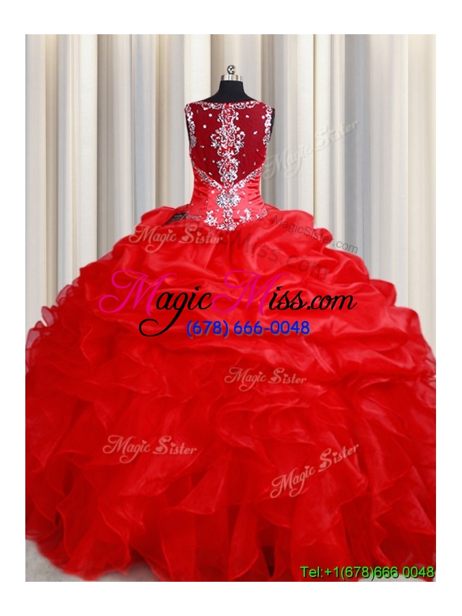 wholesale beautiful see through back straps zipper up quinceanera dress with beading and ruffles