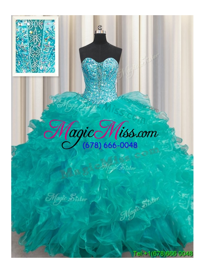 wholesale best selling deep v neckline turquoise quinceanera dress with beading and ruffles