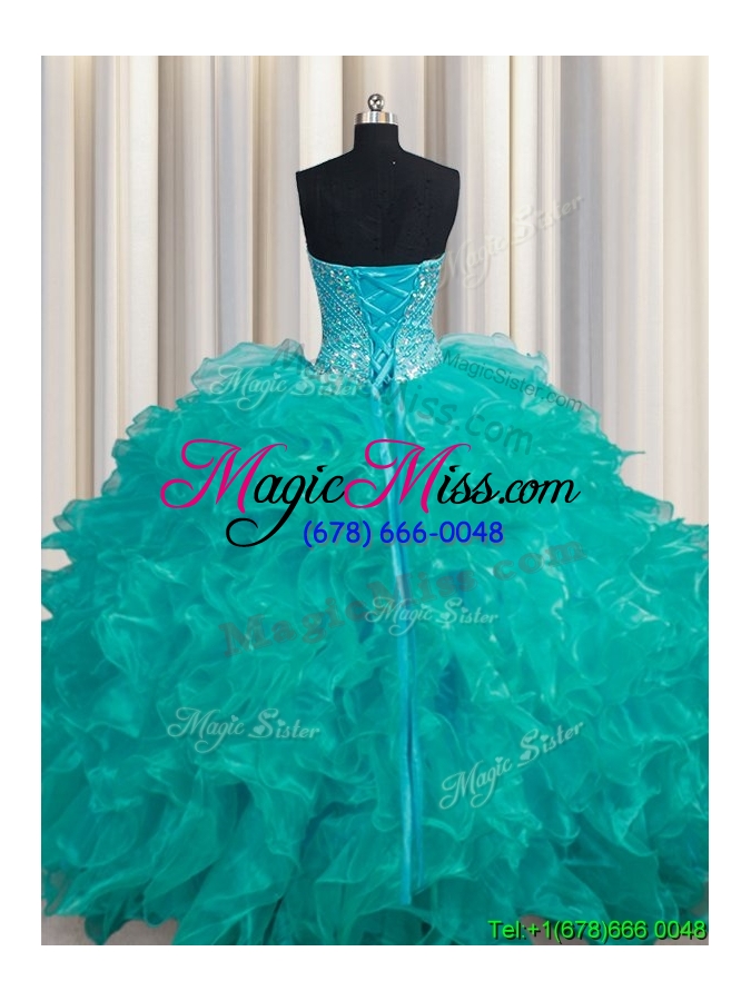 wholesale best selling deep v neckline turquoise quinceanera dress with beading and ruffles