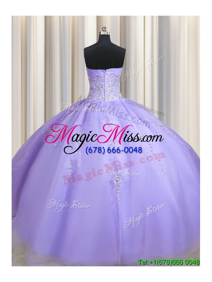 wholesale modest really puffy beaded organza lavender quinceanera dress with zipper up