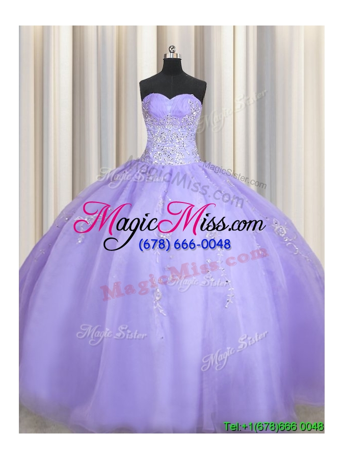 wholesale modest really puffy beaded organza lavender quinceanera dress with zipper up