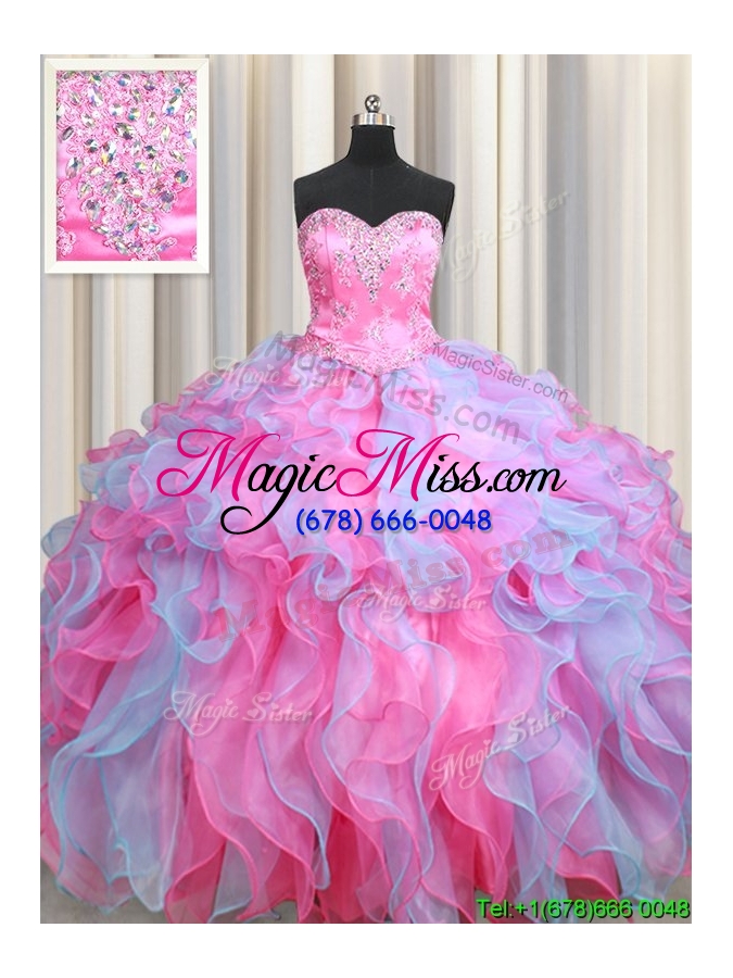 wholesale most popular organza rose pink and light blue quinceanera dress with ruffles