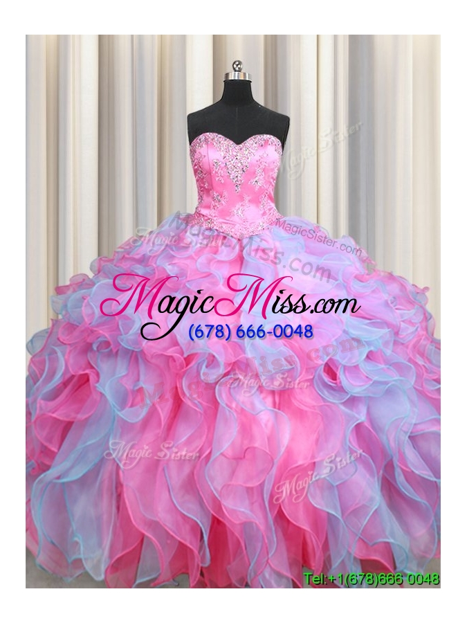 wholesale most popular organza rose pink and light blue quinceanera dress with ruffles