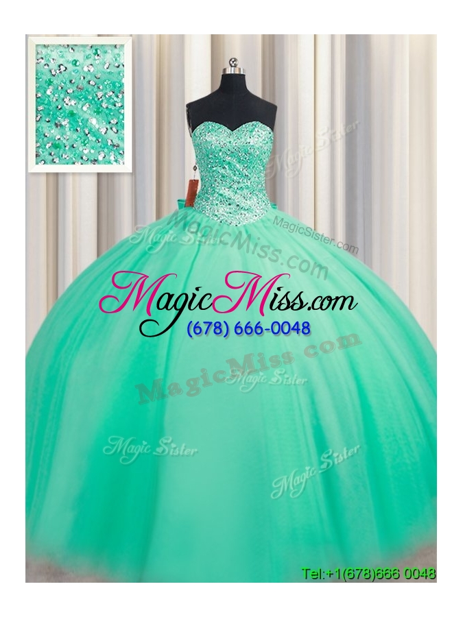 wholesale beautiful puffy skirt beaded bodice and bowknot tulle quinceanera dress in turquoise