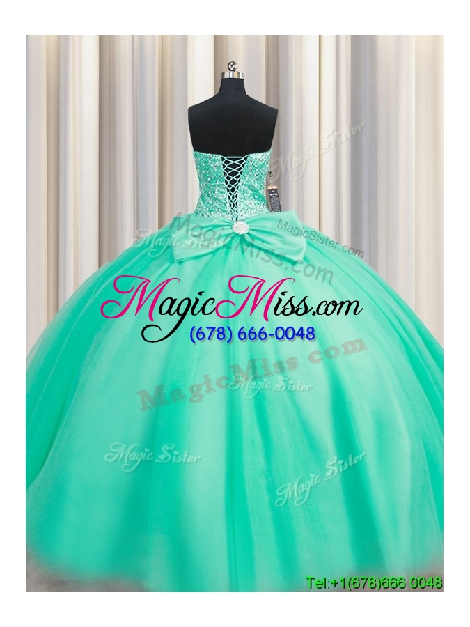 wholesale beautiful puffy skirt beaded bodice and bowknot tulle quinceanera dress in turquoise