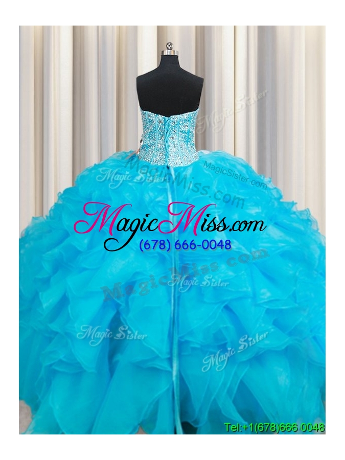wholesale popular visible boning beaded bodice and ruffled baby blue quinceanera dress
