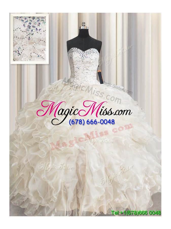wholesale hot sale sweetheart laced ruffled and beaded quinceanera dress in champagne