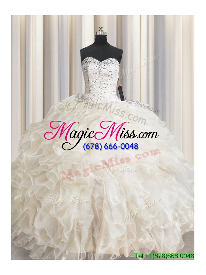 wholesale hot sale sweetheart laced ruffled and beaded quinceanera dress in champagne