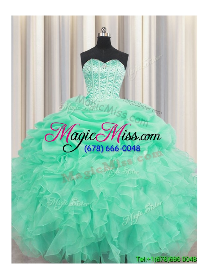 wholesale cheap visible boning sweetheart ruffled and beaded quinceanera dress in apple green