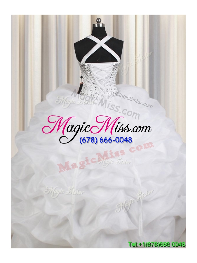 wholesale gorgeous really puffy straps beaded and bubble organza quinceanera dress in white