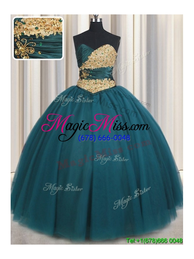 wholesale romantic puffy skirt sweetheart beaded teal quinceanera dress in tulle