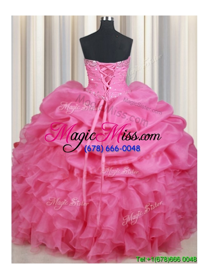 wholesale gorgeous sweetheart ruffled bubble and beaded quinceanera dress in rose pink