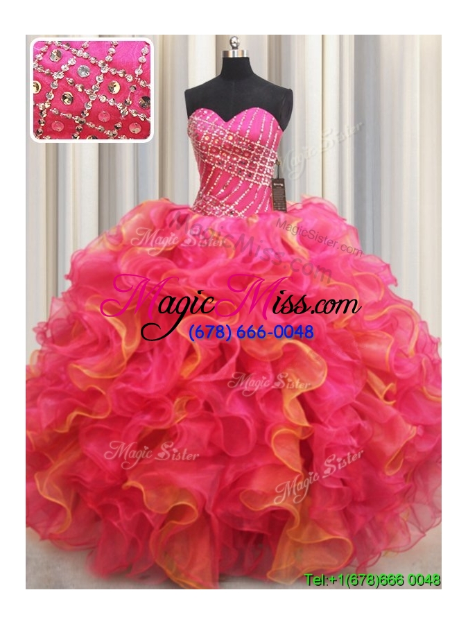 wholesale elegant beaded and ruffled sweetheart two tone quinceanera dress in organza