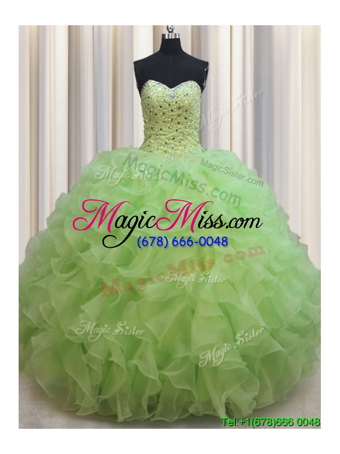 wholesale lovely ruffled and beaded bodice organza quinceanera dress in yellow green