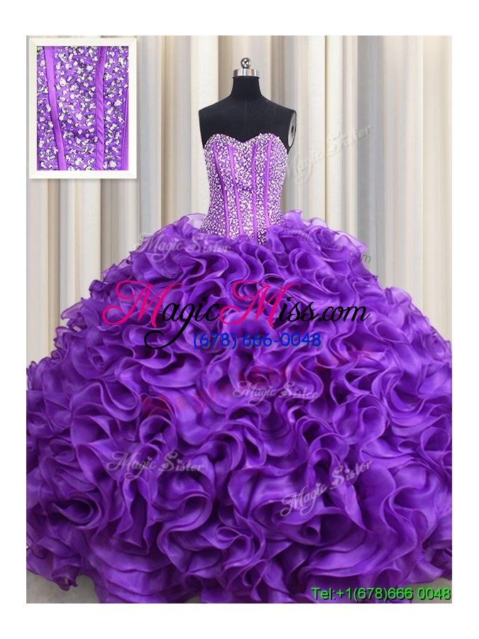 wholesale wonderful visible boning beaded bodice rolling flowers eggplant purple quinceanera dress