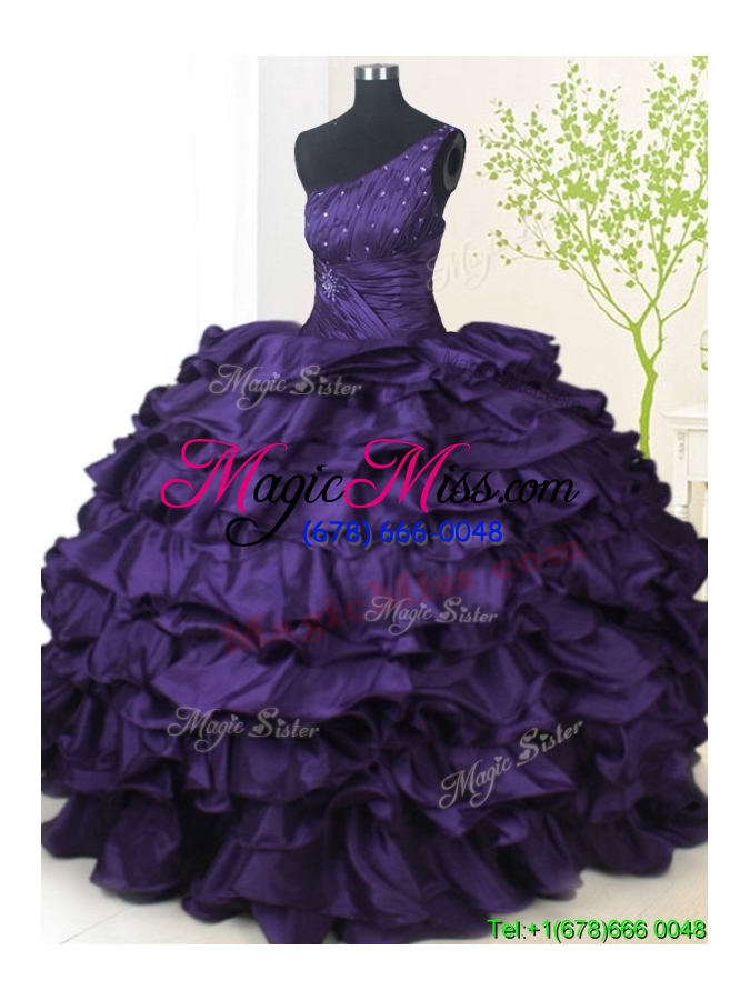 wholesale lovely one shoulder beaded and bubble purple quinceanera dress in taffeta