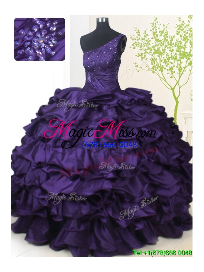 wholesale lovely one shoulder beaded and bubble purple quinceanera dress in taffeta