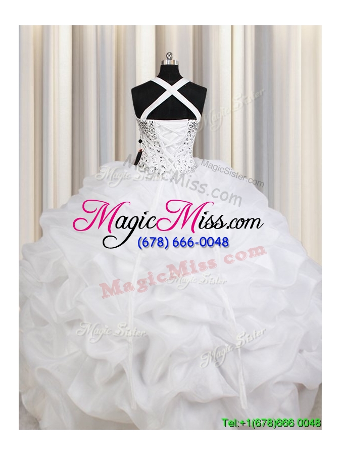 wholesale lovely puffy skirt straps organza white quinceanera dress with beading and pick ups