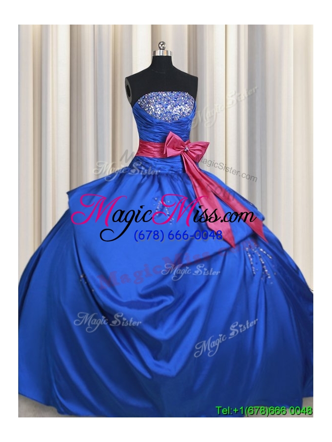 wholesale new style strapless bowknot and beaded bust blue quinceanera dress in taffeta