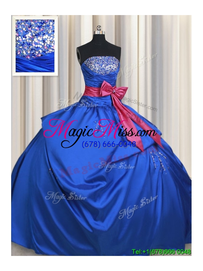 wholesale new style strapless bowknot and beaded bust blue quinceanera dress in taffeta