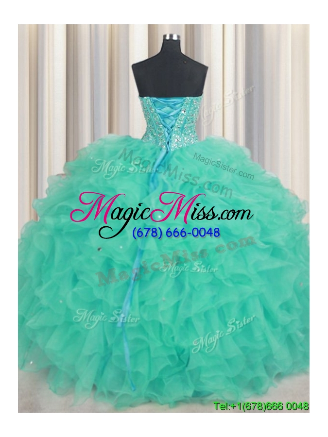 wholesale new style visible boning ruffled and beaded bodice quinceanera dress in turquoise