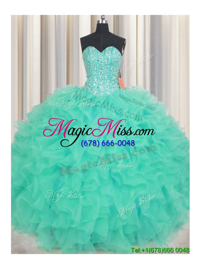 wholesale new style visible boning ruffled and beaded bodice quinceanera dress in turquoise