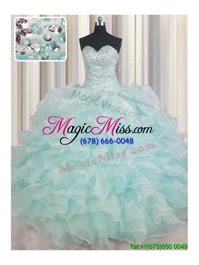 wholesale beautiful puffy skirt beaded and ruffled quinceanera dress in light blue