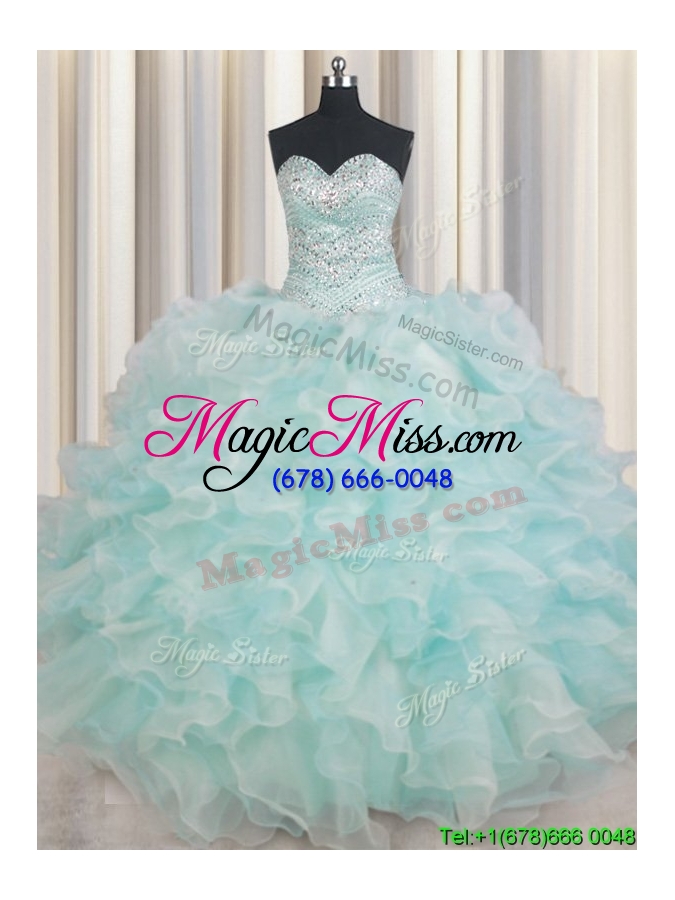 wholesale beautiful puffy skirt beaded and ruffled quinceanera dress in light blue