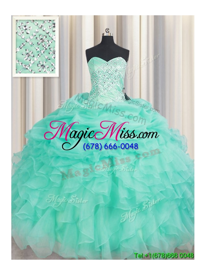 wholesale modest sweetheart organza apple green quinceanera dress with beading and pick ups