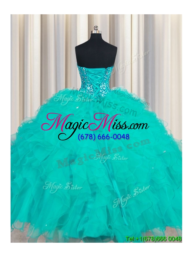 wholesale unique visible boning turquoise sweetheart organza quinceanera dress with beaded bodice
