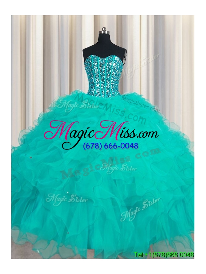 wholesale unique visible boning turquoise sweetheart organza quinceanera dress with beaded bodice