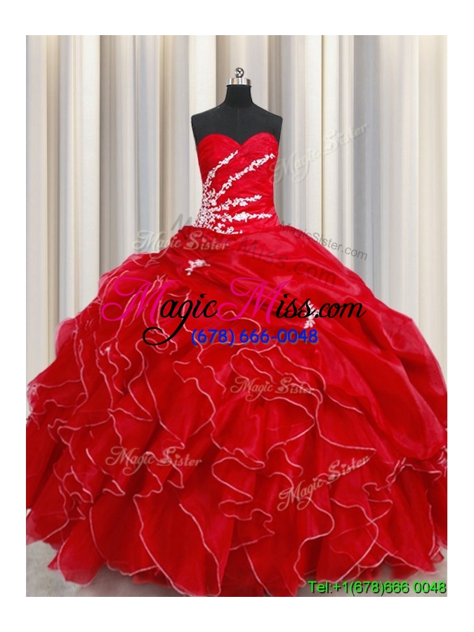 wholesale romantic ruffled and bubble ball gown red quinceanera dress in organza
