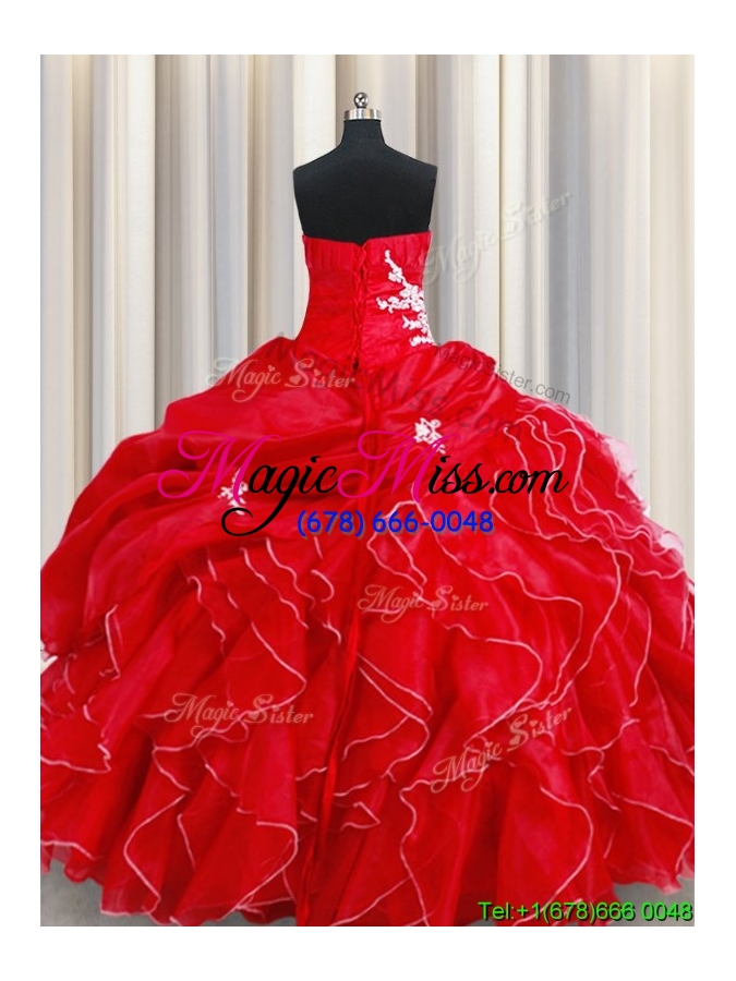 wholesale romantic ruffled and bubble ball gown red quinceanera dress in organza