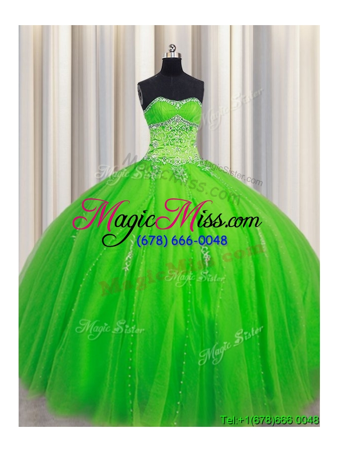 wholesale fashionable puffy skirt beaded sweetheart spring green quinceanera dress in tulle