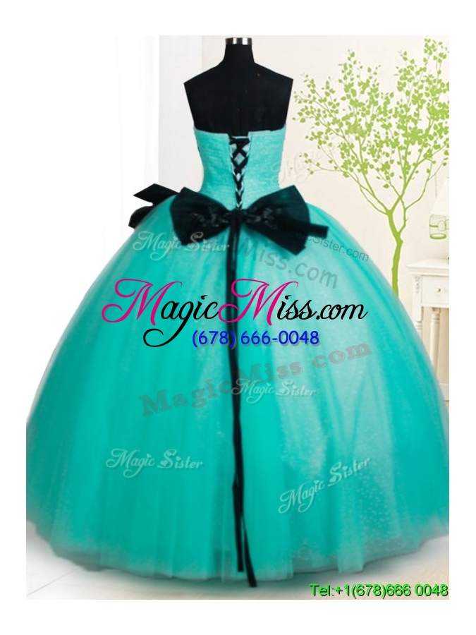 wholesale top seller big puffy turquoise quinceanera dress with bowknot and beading