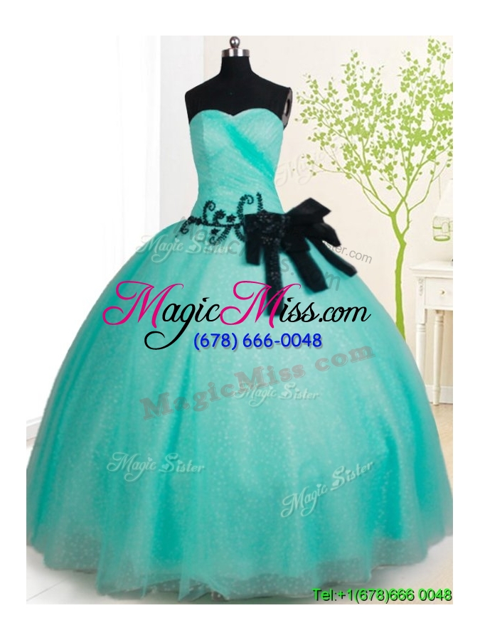 wholesale top seller big puffy turquoise quinceanera dress with bowknot and beading