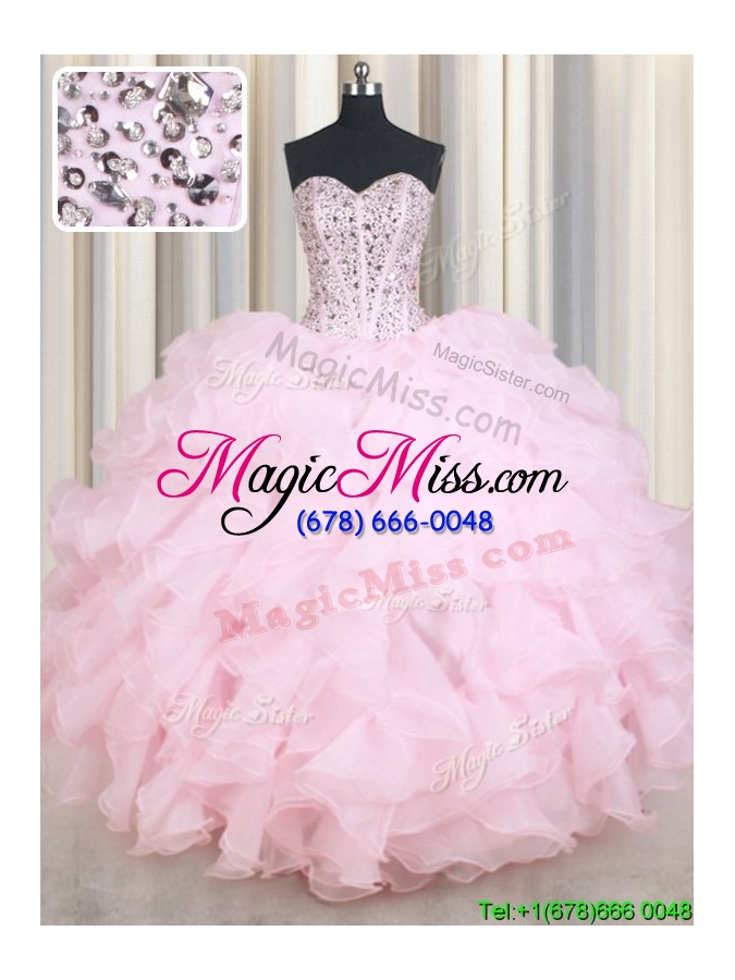 wholesale modest visible boning beaded bodice baby pink quinceanera dress in organza