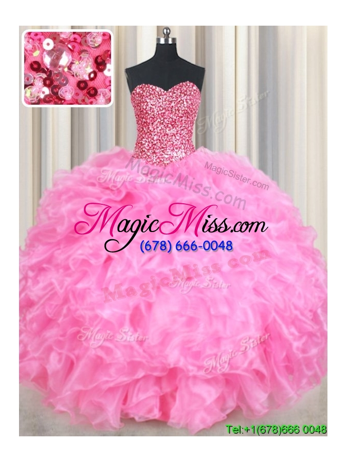 wholesale modern organza rose pink quinceanera dress with beaded bodice and ruffles