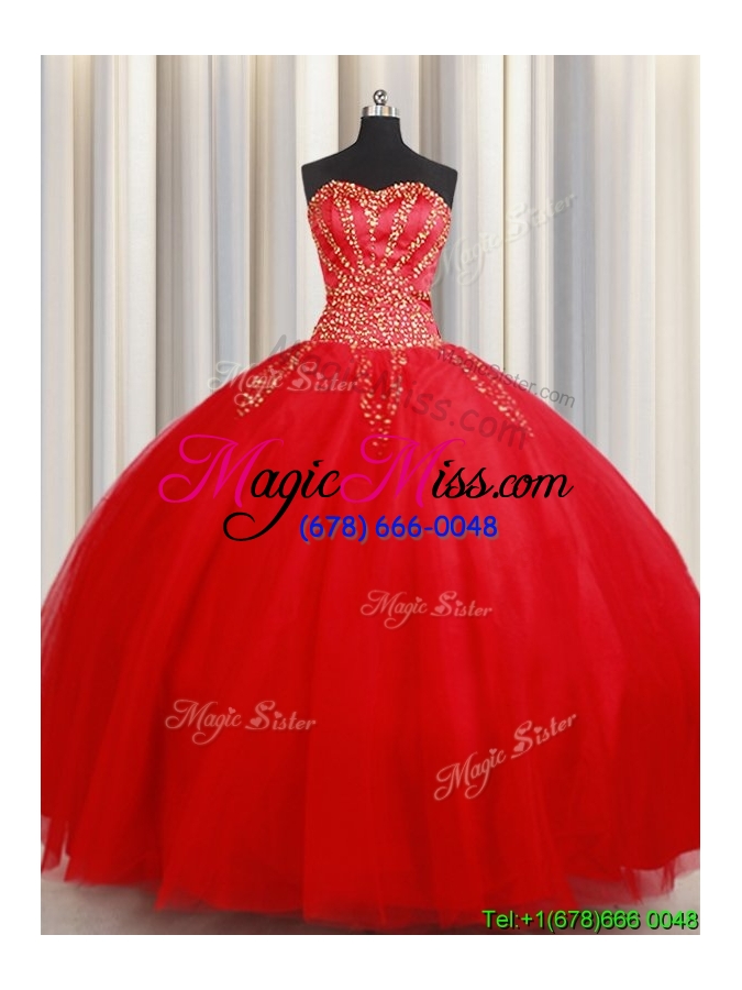wholesale most popular big puffy beaded sweetheart red quinceanera dress in tulle