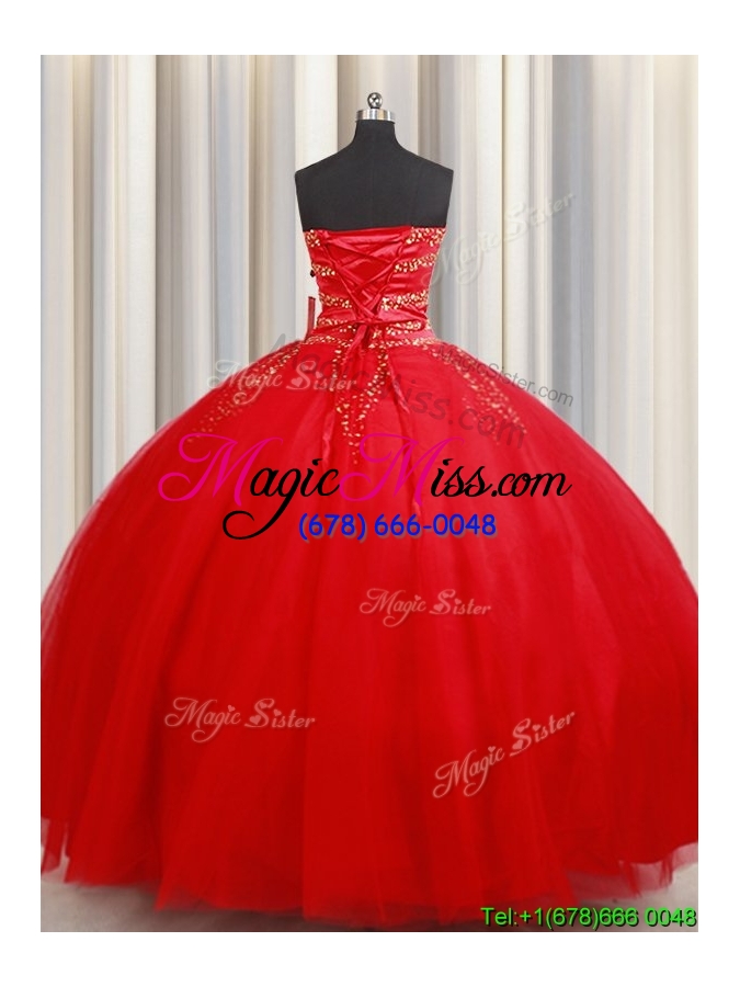 wholesale most popular big puffy beaded sweetheart red quinceanera dress in tulle