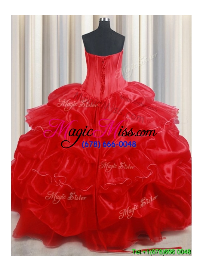 wholesale classical strapless organza red quinceanera dress with beading and pick ups